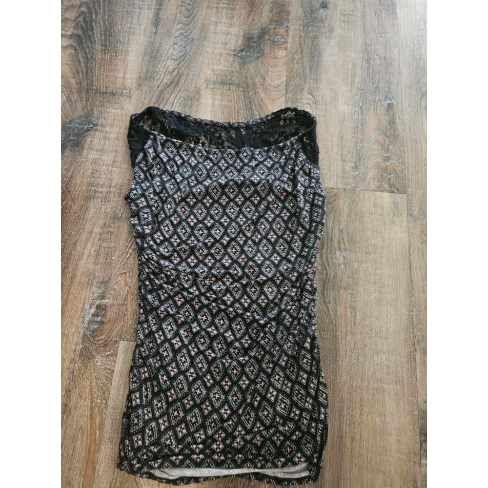 Women's Maurices Black White Pink Patterned Lace Trim Tank Top Size S